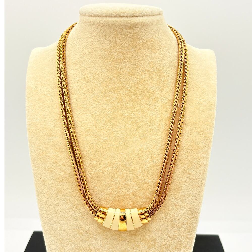 Vintage Monet Gold Statement Necklace • Double Braided Chain • 1990s Signed